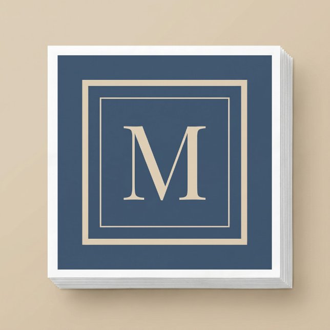 Custom Blue & Vanilla Framed Monogram Napkin (Creator Uploaded)