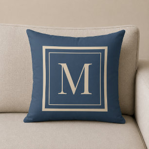 Custom Blue & Vanilla Framed Monogram Throw Pillow