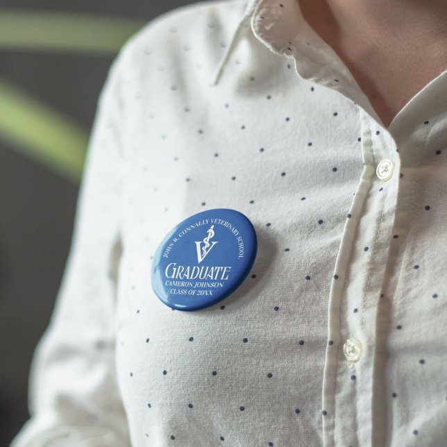 Custom Blue Veterinary School Graduation Party 6 Cm Round Badge (Creator Uploaded)