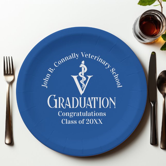 Custom Blue Veterinary School Graduation Party Paper Plate (Creator Uploaded)