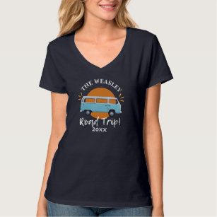 Custom Blue Vintage Camper Car Family Road Trip T-Shirt