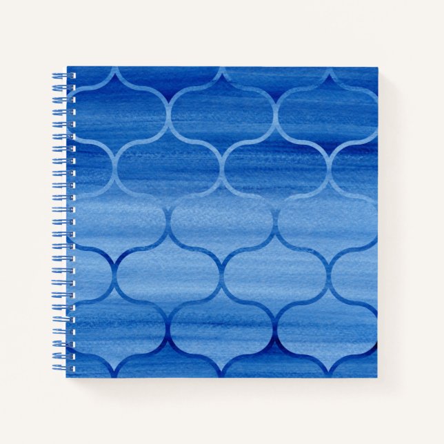Custom Blue Watercolor Ogee Pattern Notebook (Front)