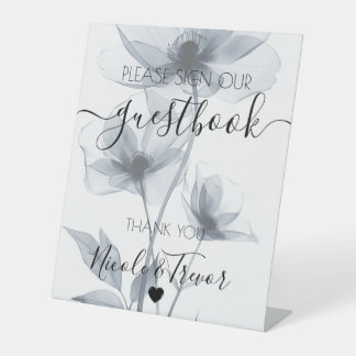 Custom Blue Watercolor Translucent Flowers Pedestal Sign