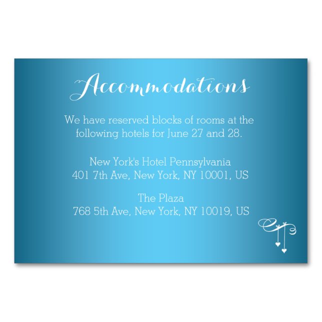 Custom Blue Wedding Accommodation Card Hearts (Front)