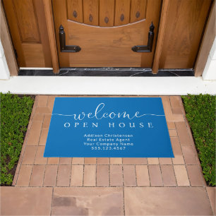 Custom Blue Welcome Open House Real Estate Doormat