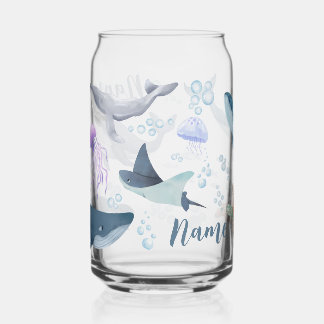 Custom Blue Whale and Turtle Ocean Bubble Scene Can Glass