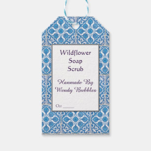 Custom Blue White Faux Cornflower Tile Soap Tag