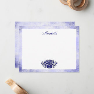 Custom Blue White Floral Rustic Blue 4.25x5.5 Flat Card