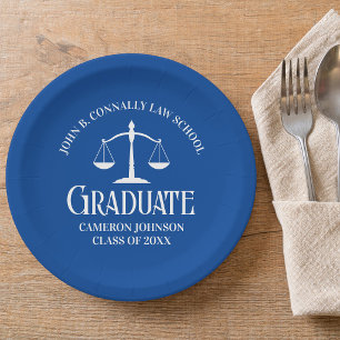Custom Blue White Law School Graduation Party Paper Plate