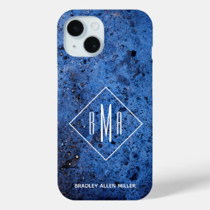 Custom Blue White Monogram iPhone 15 Case