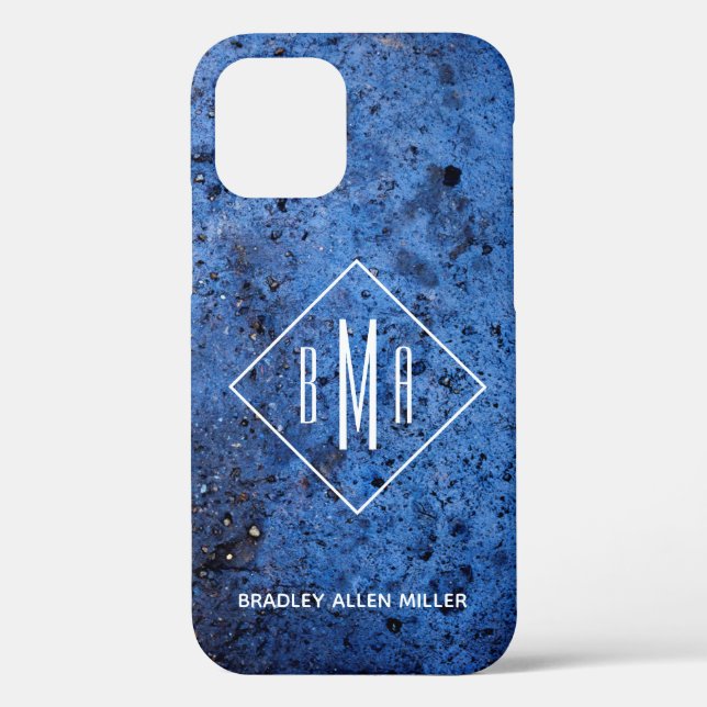 Custom Blue White Monogram Personalised Case-Mate iPhone Case (Back)