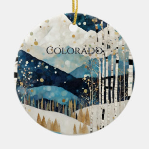Custom Blue White Mountains Ceramic Tree Decoration