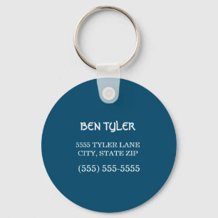 Custom Blue White Name Address Phone Keychain