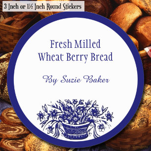 Custom Blue White Vintage Flowers Baking Stickers