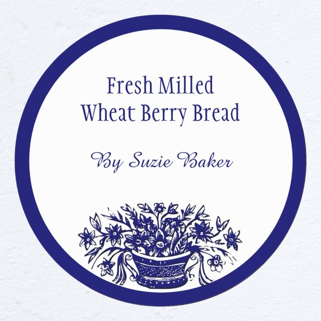 Custom Blue White Vintage Flowers Baking Stickers (Creator Uploaded)