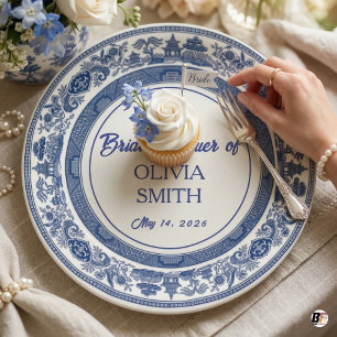 Custom Blue Willow Bridal Shower Personalised Chin Paper Plate