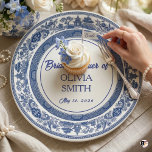 Custom Blue Willow Bridal Shower Personalized Chin Paper Plate<br><div class="desc">Celebrate the bride-to-be in style with this elegant, personalized Blue Willow-inspired bridal shower plate. This unique design features a detailed, classic Blue Willow transferware pattern with pagodas, bridges, and willow trees in vibrant cobalt blue on a white background. The center is customizable with the text "The Bridal Shower of", "[Bride's...</div>
