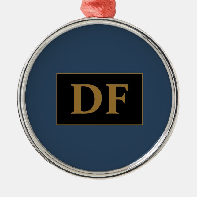 Custom Blue With Gold Initials Metal Tree Decoration (Front)