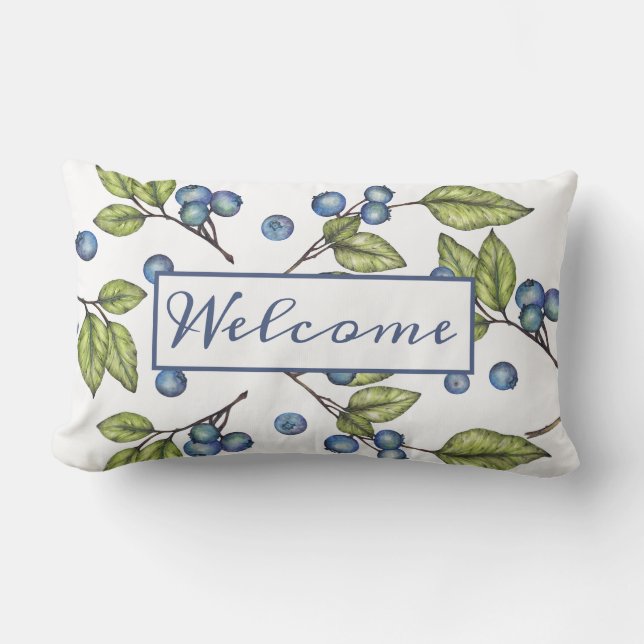 Custom Blueberries Welcome Lumbar P Lumbar Pillow (Front)
