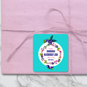 Custom•Blueberry Jam DIY Canning Teal Square Sticker