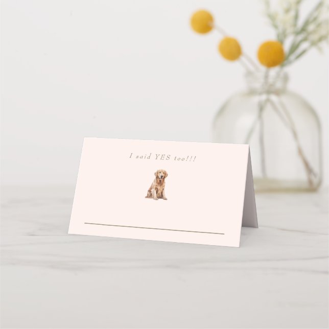 Custom Blush and Gold Pet Wedding Place Card (Front)
