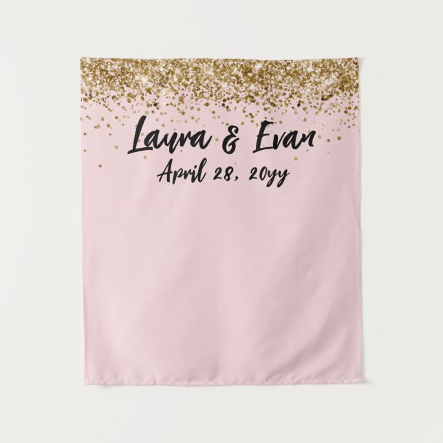 Custom Blush Black & Gold Wedding Photo Booth Prop Tapestry (Front)