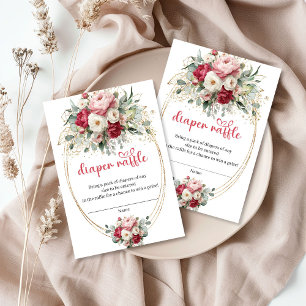 Custom blush floral diaper raffle card with gold