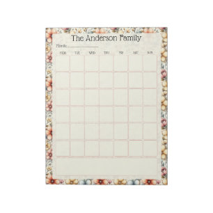 Custom Blush Floral Monthly Calendar Notepad