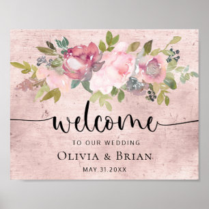 Custom Blush Floral Wedding Welcome Sign