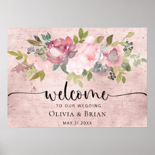 Custom Blush Floral Wedding Welcome Sign