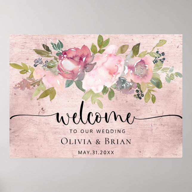 Custom Blush Floral Wedding Welcome Sign (Front)