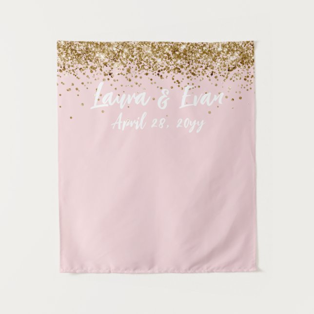 Custom Blush Gold & White Wedding Photo Booth Prop Tapestry (Front)