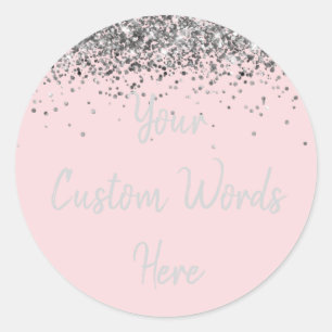 Custom Blush Pink and Silver Birthday Party Favor Classic Round Sticker