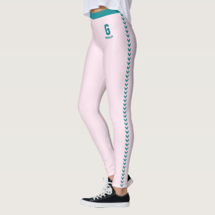 Custom Blush Pink Black Stripes Pattern Monogram Leggings