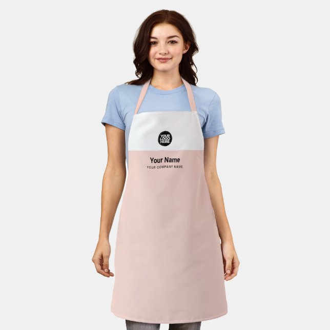 Custom Blush Pink Employee Name Logo Company Apron (Worn)