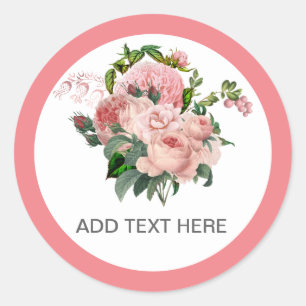 Custom Blush Pink Floral Bouquet Classic Round Sticker