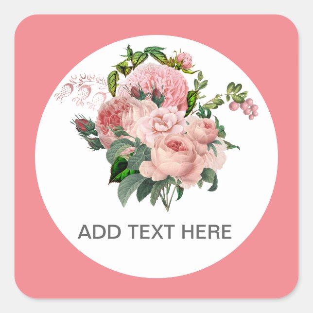 Custom Blush Pink Floral Bouquet Square Sticker (Front)