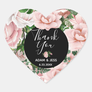 Custom Blush Pink Floral Bouquet Thank You Heart Sticker