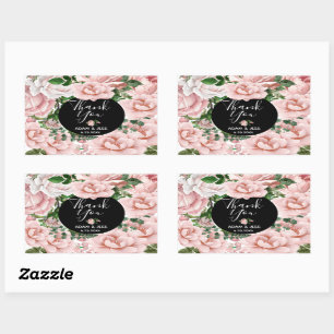 Custom Blush Pink Floral Bouquet Thank You Rectangular Sticker