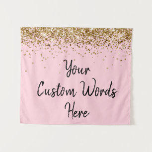 Custom Blush Pink Gold Birthday Party Photo Booth Tapestry