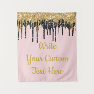 Custom Blush Pink Gold Glitter Birthday Backdrop Tapestry
