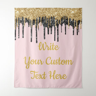 Custom Blush Pink Gold Glitter Birthday Backdrop Tapestry