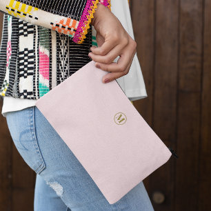 Custom Blush Pink Gold Initial l Simple Minimalist Accessory Pouch