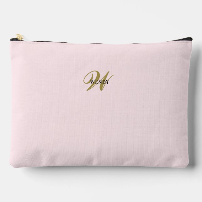 Custom Blush Pink Gold Initial l Simple Minimalist Accessory Pouch (Front)