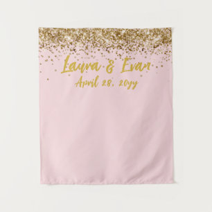 Custom Blush Pink & Gold Wedding Photo Booth Prop Tapestry