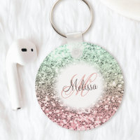 Custom Blush Pink Green Glitter Monogram Name
