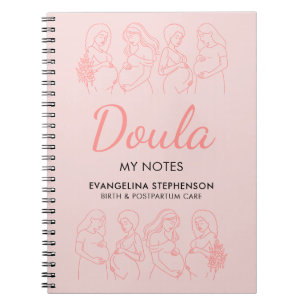 Custom Blush Pink Line Art Birth Postpartum Doula Notebook