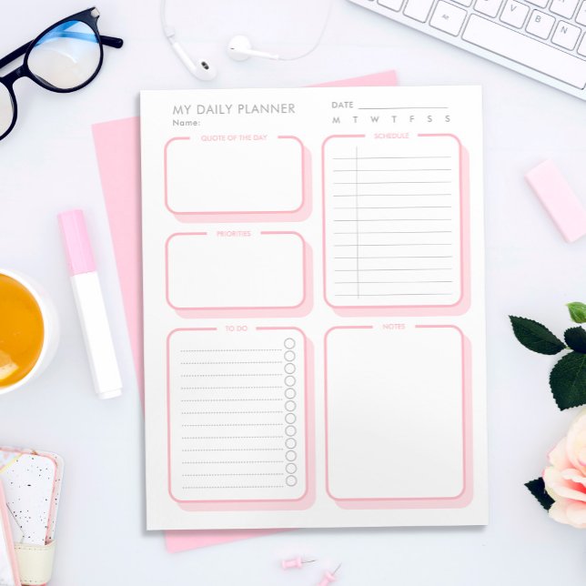 Custom Blush Pink Minimalist Undated Daily Planner Notepad (Creator Uploaded)