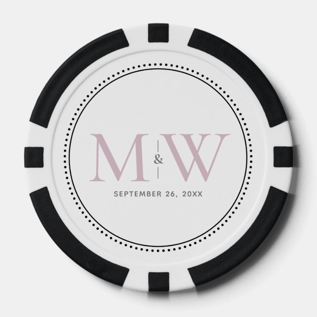 Custom Blush Pink Monogrammed Wedding Date Poker Chips (Front)