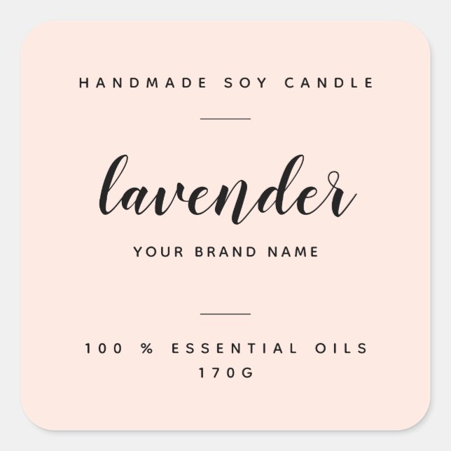 Custom blush pink packaging candle product label (Front)